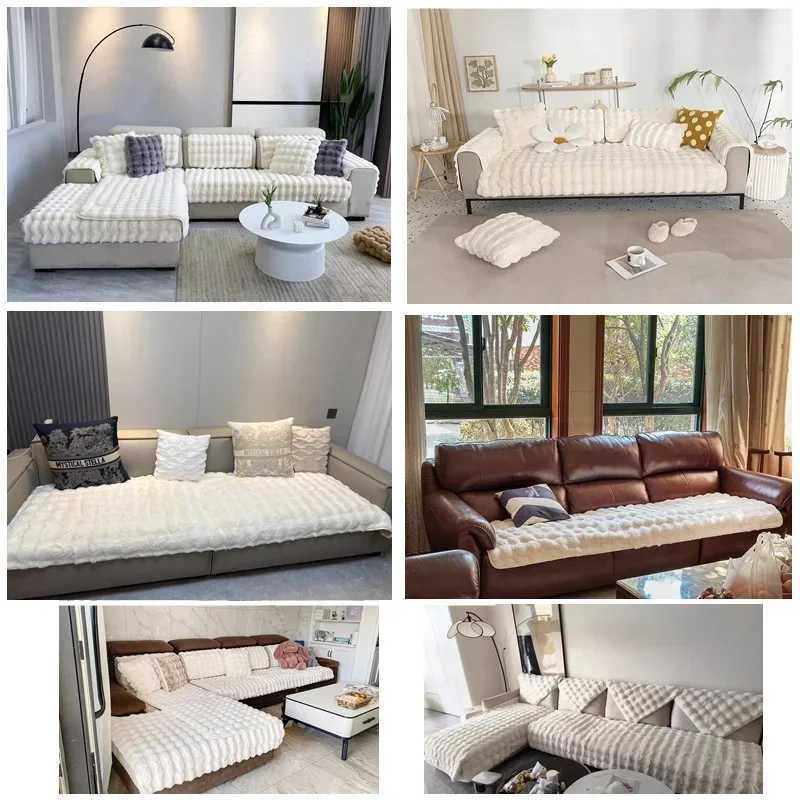 Thicken Rabbit Plush Sofa Cover Nordic Solid Color Sofa Towel Covers Non-slip Couch Slipcovers Sofa Towel for Living Room Decor M251204 - view 7