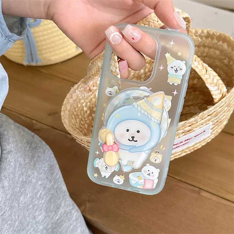 Kawaii Cartoon Bear Stand Holder Magnetic Phone Case For iPhone 16 Pro 15 14 13 Pro Max Back Cover Cute Cases for Funda H251203