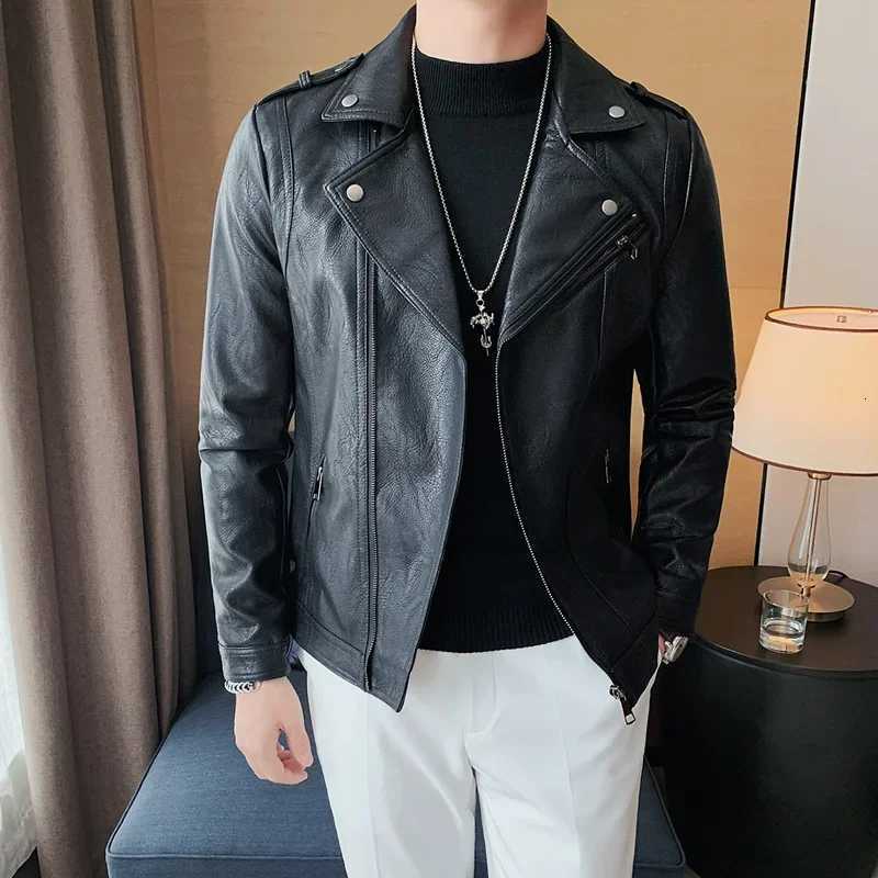 Men High Quality Faux Leather Jacket Vintage Oblique Zipper Slim Fit Motorcycle Outwear Male Autumn Winter PU Leather CoatsT251204