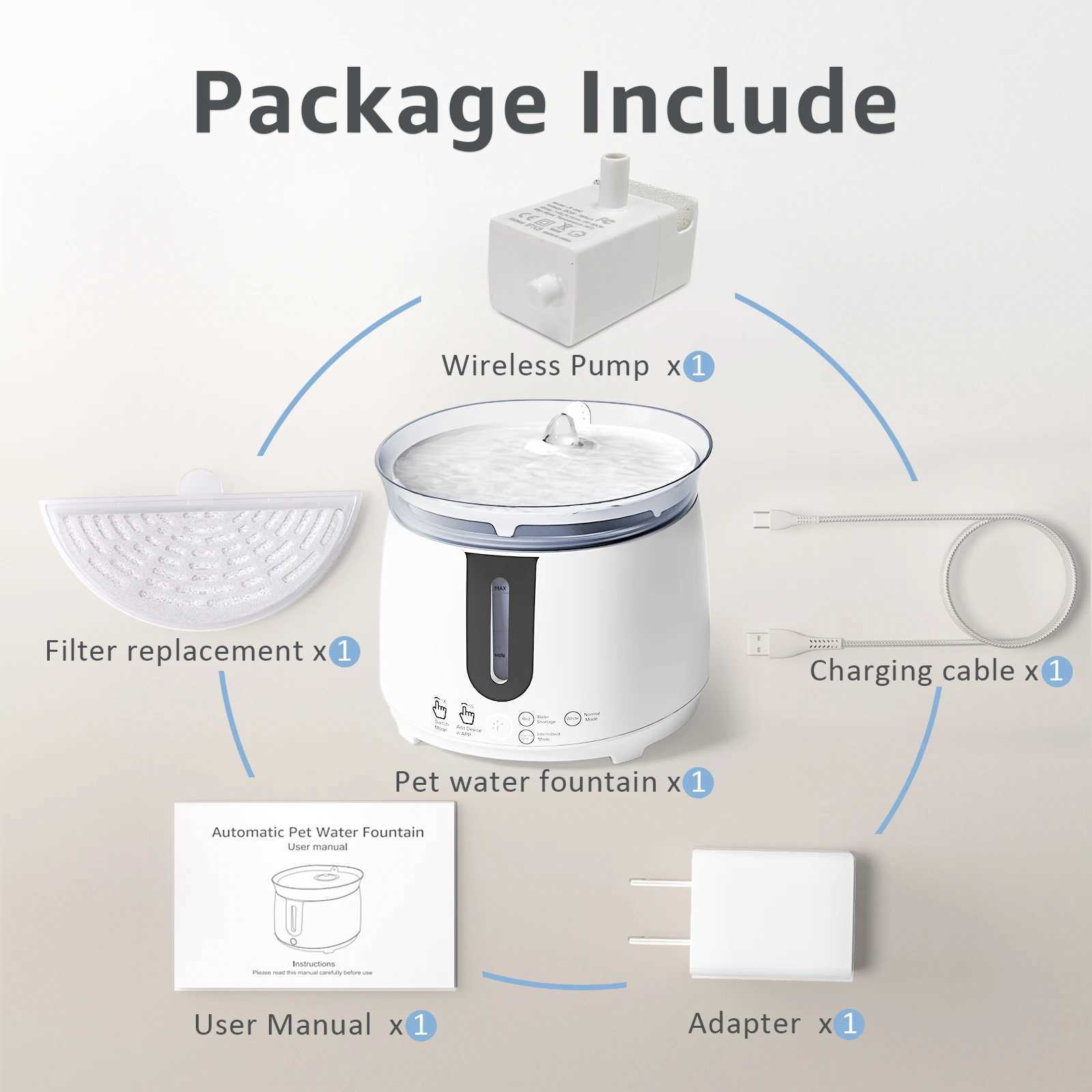 AQHH Wireless Pump Pet Water Dispenser Automatic Circulation Filtration Water Dispenser USB Electric Mute Cats Water Dispenser M251204 - view 7