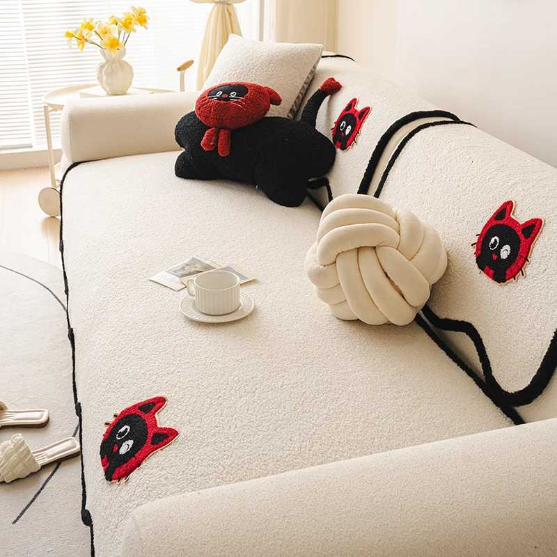 Solid Color Cute Cat Plush Sofa Cushion Thickened Non-Slip Winter Sofa Cover Living Room Sofa Mat Decorative Dust Backrest Towel M251204 - view 4