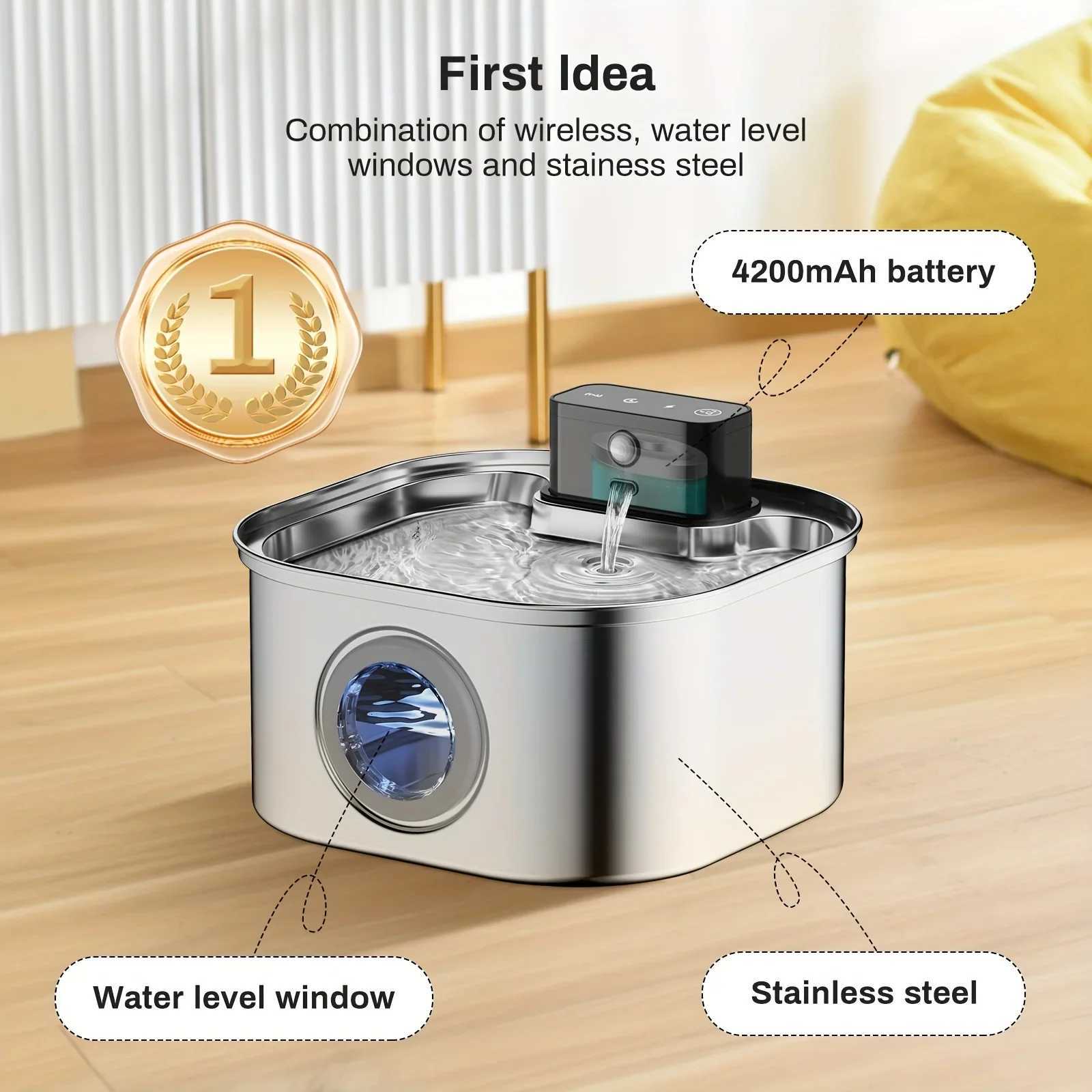 32L Stainless Steel Wireless Automatic Cat Dog Water Fountain Cordless 4200mah Battery Power Portable Motion Sensor Pet Indoor M251204