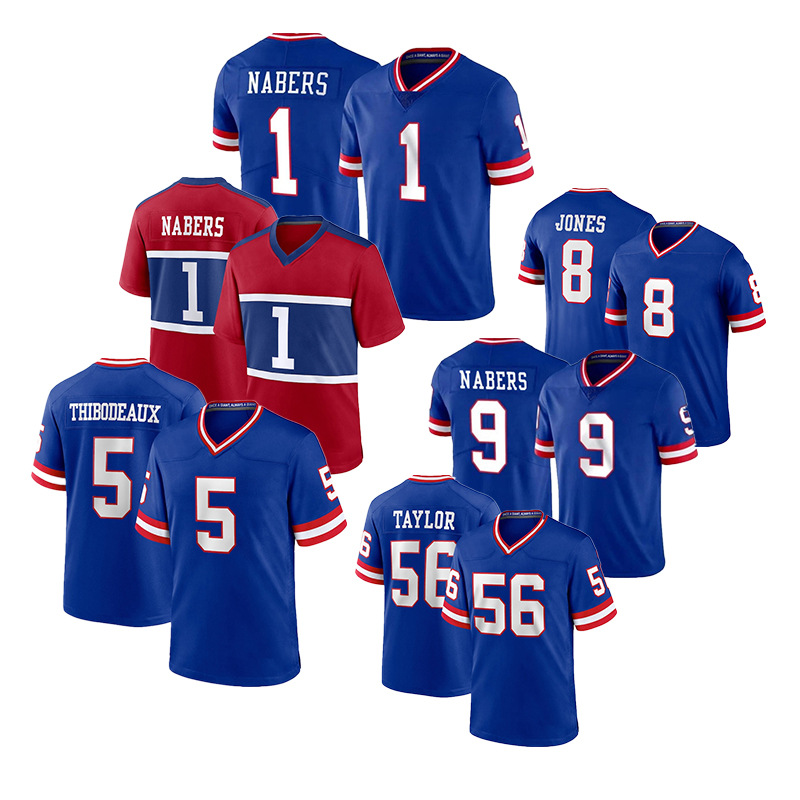 Custom Embroidered Rugby Jersey - Personalized Team Colors 1 Malik Nabers 97 Dexter Lawrence 99# Williams 56# Taylor 5# Thibodeaux 8# Jones19# Golladay