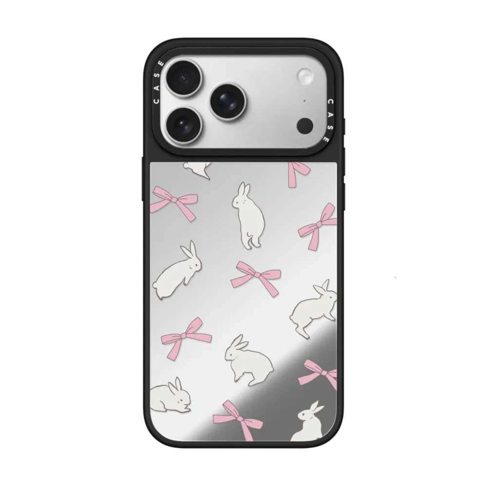 Rabbit Ribbon Cute Makeup Mirror Phone Case For iPhone 17 16 1514 13 12 Pro Max Plus Anti-drop Shockproof Back Cover H251203