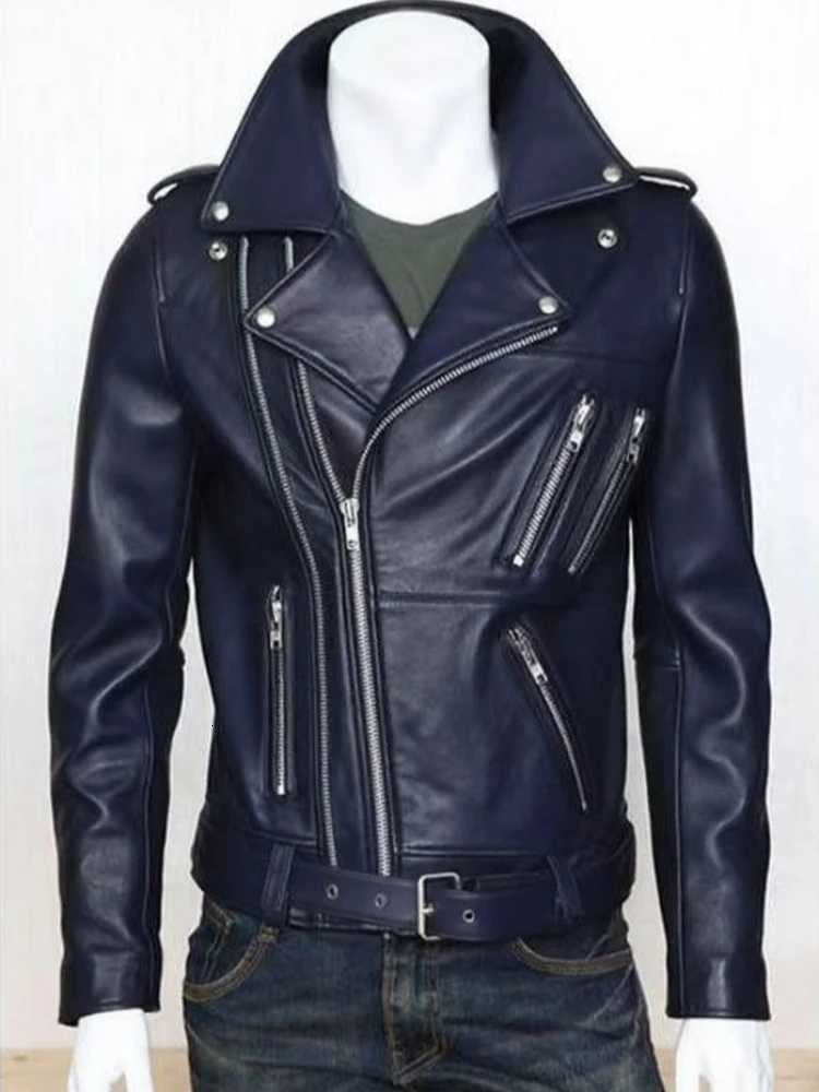 New Mens PU Leather Slim Fit Blazer Style Motorcycle Jacket Korean Style Casual CoatT251204
