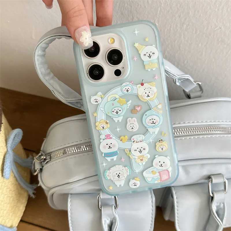 Kawaii Cartoon Bear Stand Holder Magnetic Phone Case For iPhone 16 Pro 15 14 13 Pro Max Back Cover Cute Cases for Funda H251203