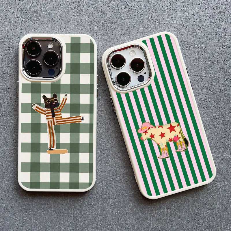 Simple Cute Green And White Plaid Silicone Phone Case for Iphone 13 12 11 Pro Max 16 15 14 Pro Max Plus XR XS X SE2 Cover H251203