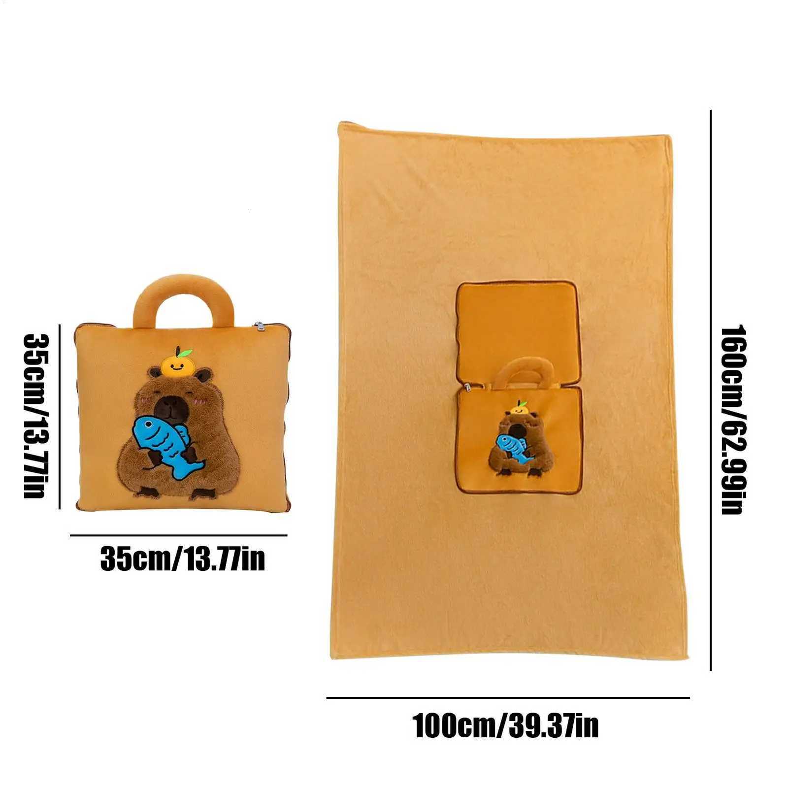 Blanket 2 In 1 Capybara Blanket For Airplane Travel Sleeping Mat Back Cushion Compact For Kids Adults Office Daycare Dorm Y251204