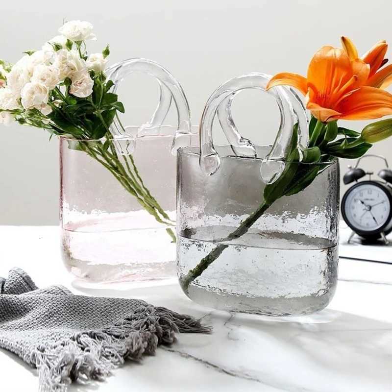 Clear Vase Fish Tote Bag Flower Handbag Bag Vase Desktop Centerpiece for School Off Bedro Decoration H251204