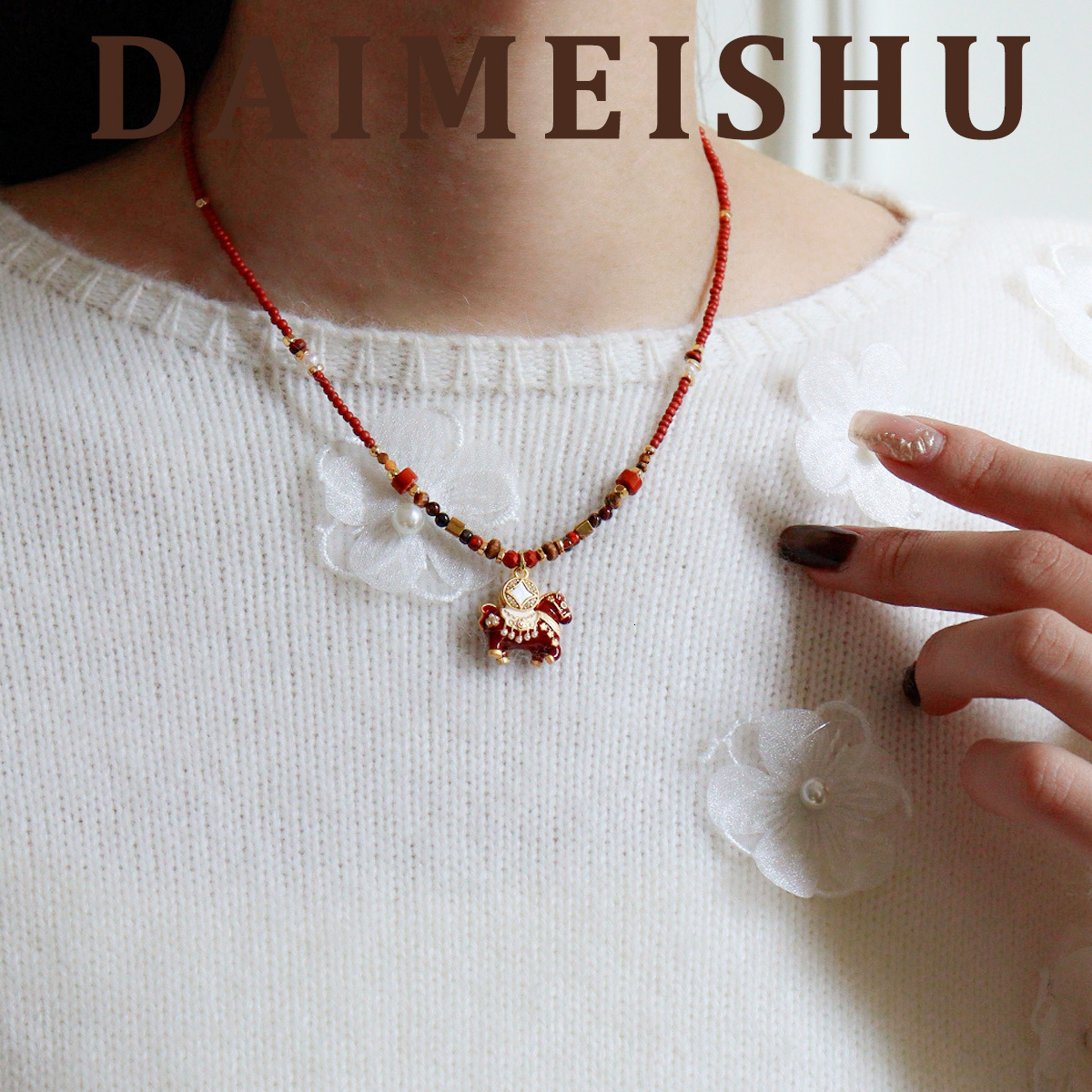 Original Fashion Exquisite Red designer Oil Drop "Get Rich Quickly" Horse Pendant free shipping Necklace Light Luxury luxury High-End Clavic