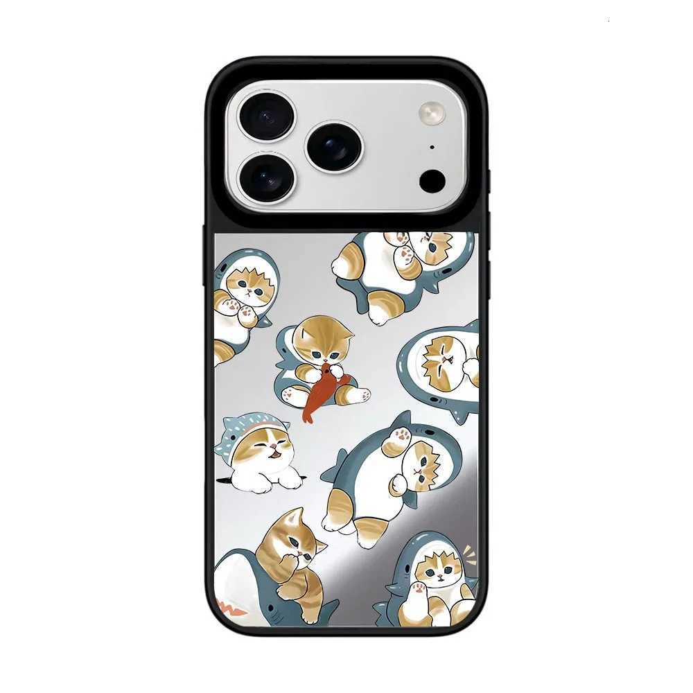 Lovely Cat Mirror Surface Black Border Magnetic Phone Case Cover for IPhone 12 13 14 15 16 17 Pro Max Case H251203