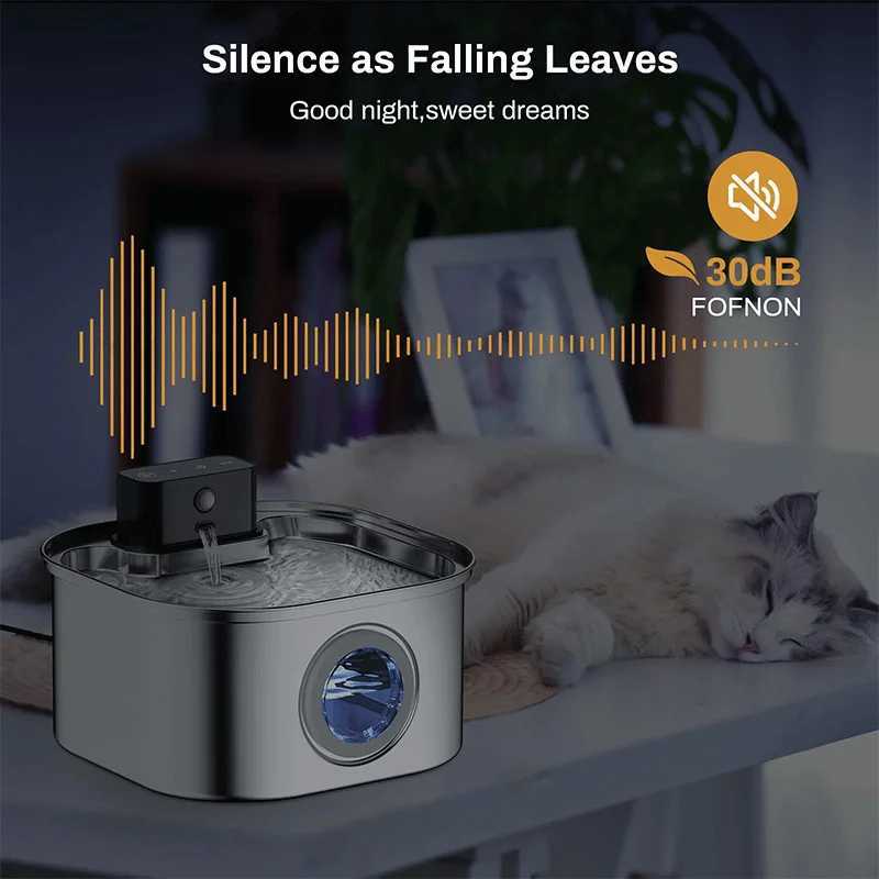 32L Stainless Steel Wireless Automatic Cat Dog Water Fountain Cordless 4200mah Battery Power Portable Motion Sensor Pet Indoor M251204