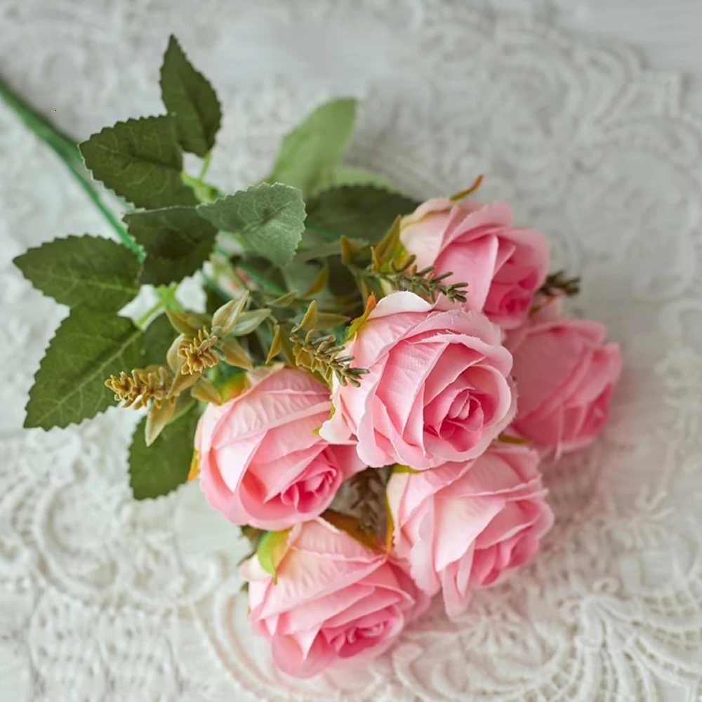 30cm Rose Artificial Silk Flowers Bouquet for Cemetery 6-s Big Rose Peony Fake Flower for Wedding He Table Decoration H251204