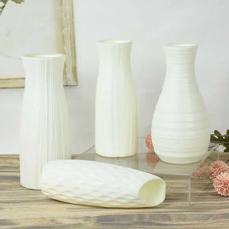 Modern Plastic Vase White Nordic Style Plastic Flower Pot Storage Bottle for Flowers He Living Ro Off Desktop Ornaments H251204