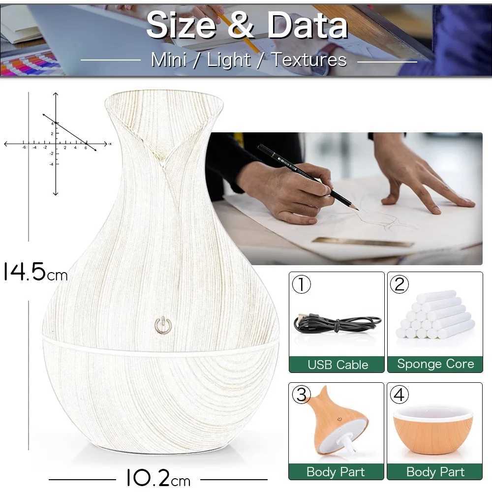 Humidifier Wood Grain Vase Sprayer Bedro Off Desktop Ornaments Usb Silent Atmosphere Color Light Hydrating Air Aratherapy C251204