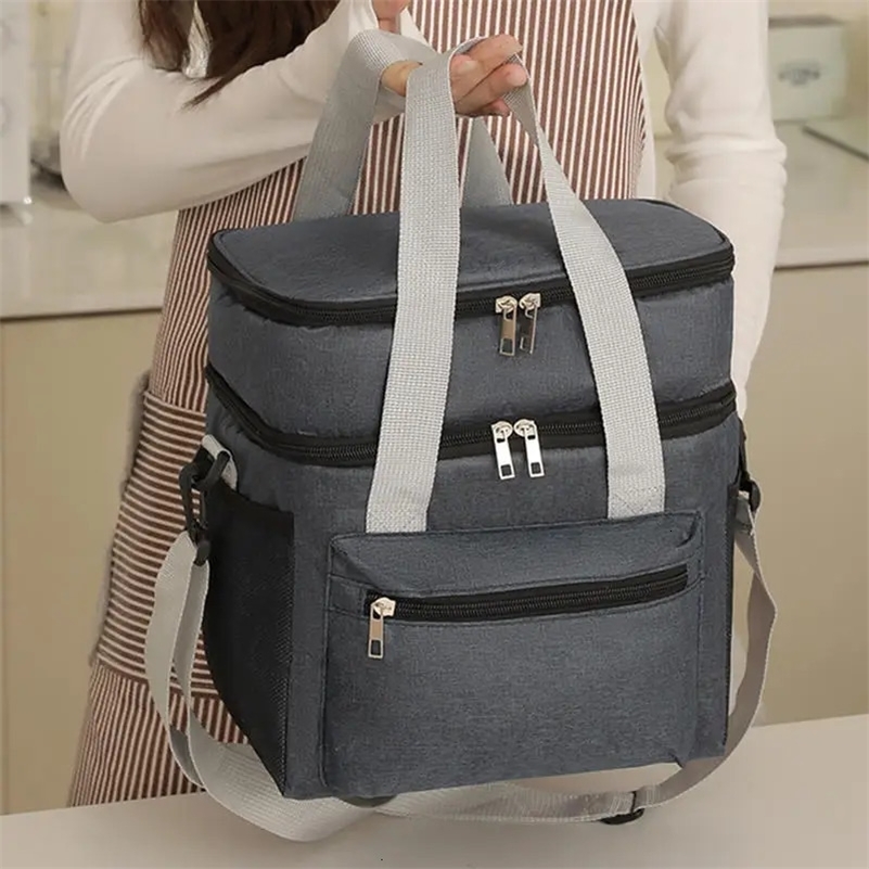 Multifunctional Double Layers Tote Cooler Lunch Bags for Women Men Large Capacity Travel Picnic Box with Shoulder Strap y250901