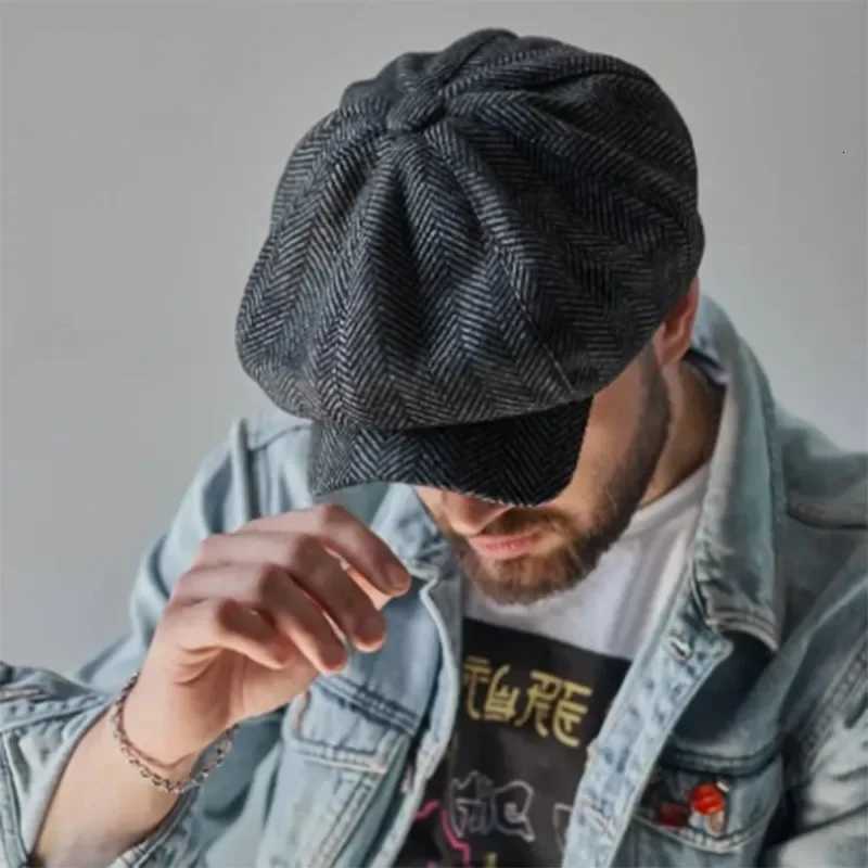 Men Retro Beret British Hats Wool Blend Vintage Herringbone Tweed Men Casual Fashion Hat Flat Keep Warm Caps GiftsXJ251204 - view 5