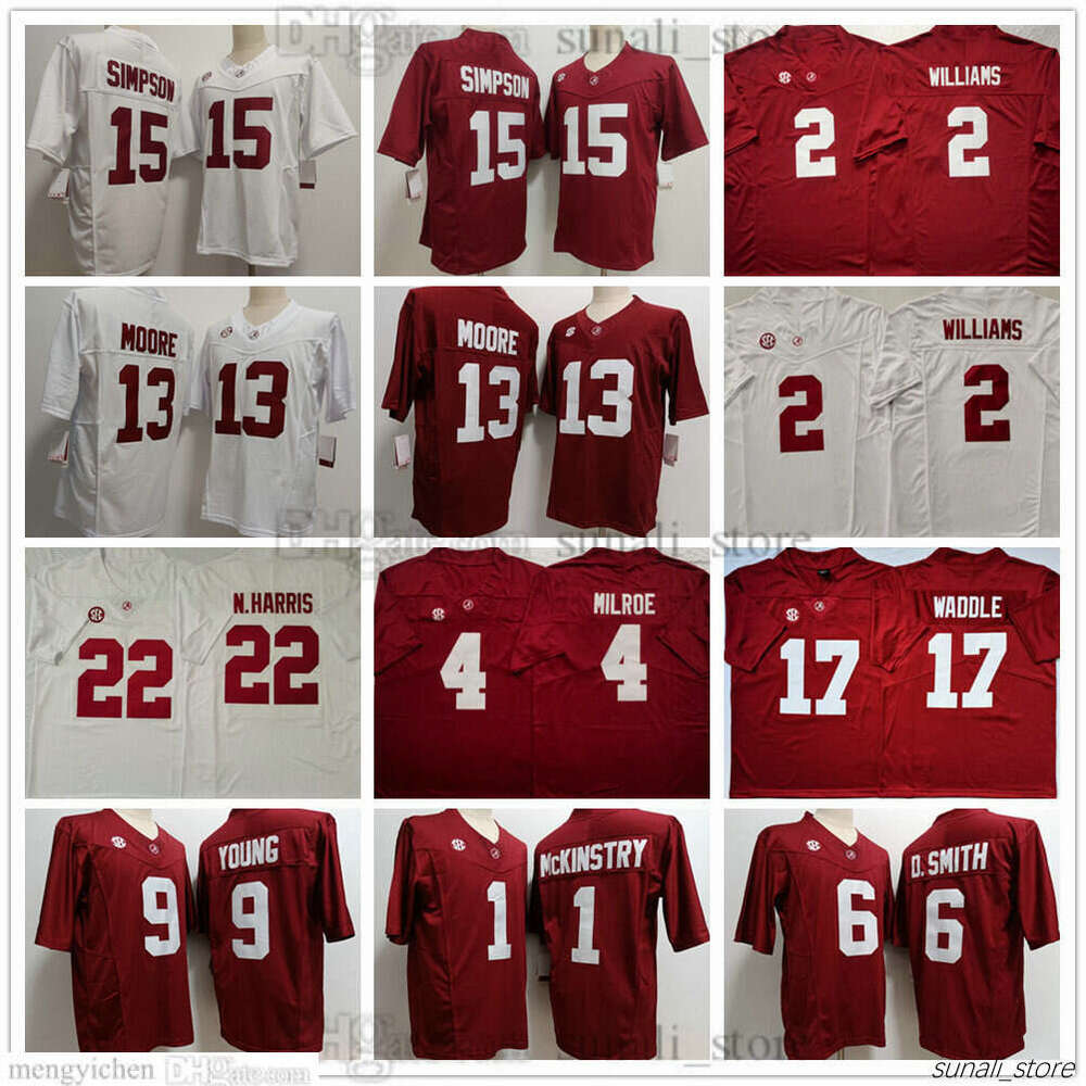 Men's Alabama Crimson Tide Football Jersey 15 Ty Simpson 2 Ryan Williams 13 Malachi Moore 4 Jalen Milroe 13 Tua Tagovailoa 17 Jaylen Waddle 6 DeVonta Smith 9 Bryce Young