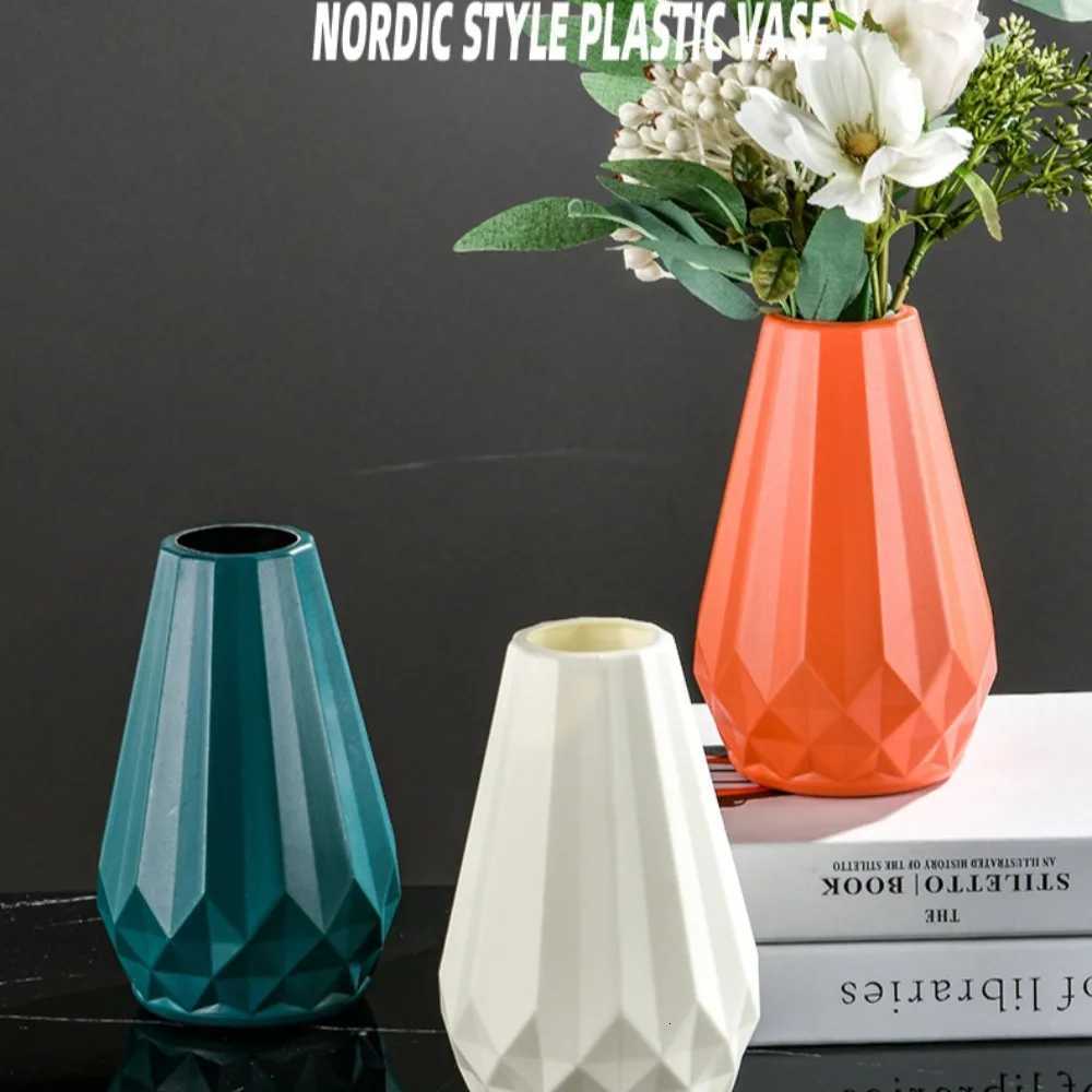 Diamond Shaped Flower Vase Fashion Imitation Ceramic Plastic Flower Pot Nordic Style Modern Flower Arrangement Living Ro H251204