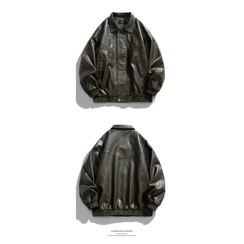 Massgorule Mens Autumn Winter Casual Leather Jackets Motorcycle Suits with Fleece Thickened Leather Jackets Loose Fashion CoatsT251204