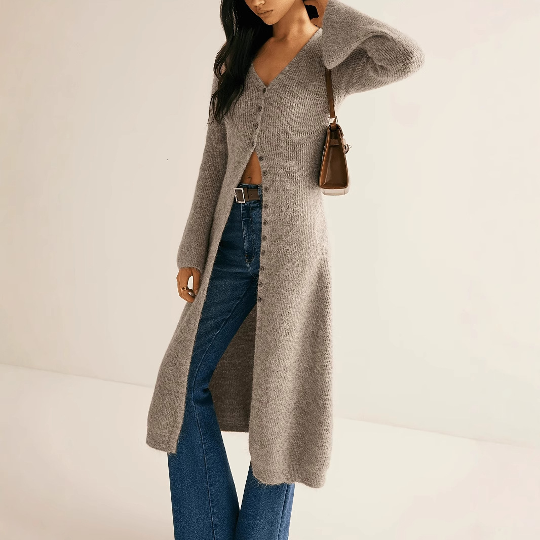 French Long Knit Cardigan Women High-end Mohair Sweater Jacket Fashion Runway V-neck Wool Knitwears Autumn Winter F569 241112