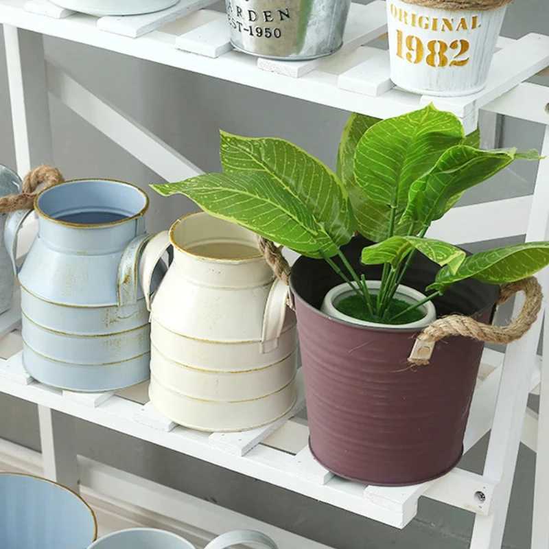 Garden Plants Flower Vase Iron Bucket Metal Vase Craft Holder He Decor Galvani Finish Balcony Country Rustic Desktop Bucket H251204