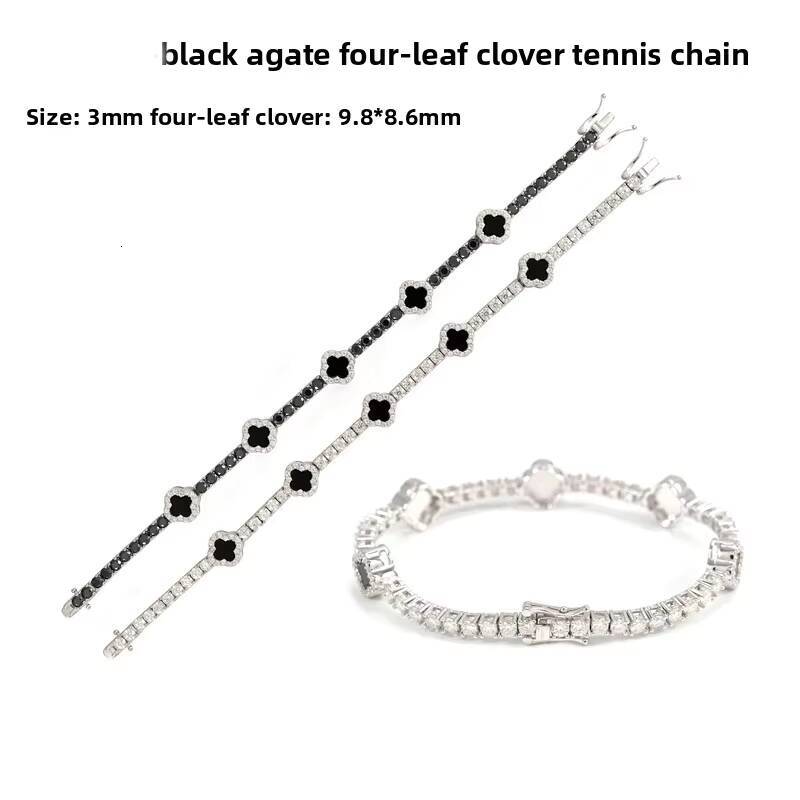 Unisex Luxury Fashion 925 Sterling Silver Moissanite Four-Leaf Clover Charm Bracelet Classic GRA Certificate Black Card