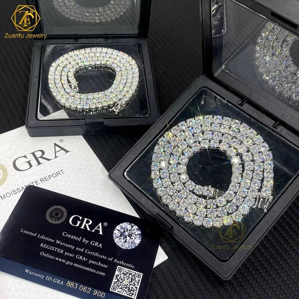 Customized 14K Solid Gold D VVS Moissanite Diamond Tennis Chain 3mm 01CT Diamond Fine Jewelry Cuban Necklace for Men Women