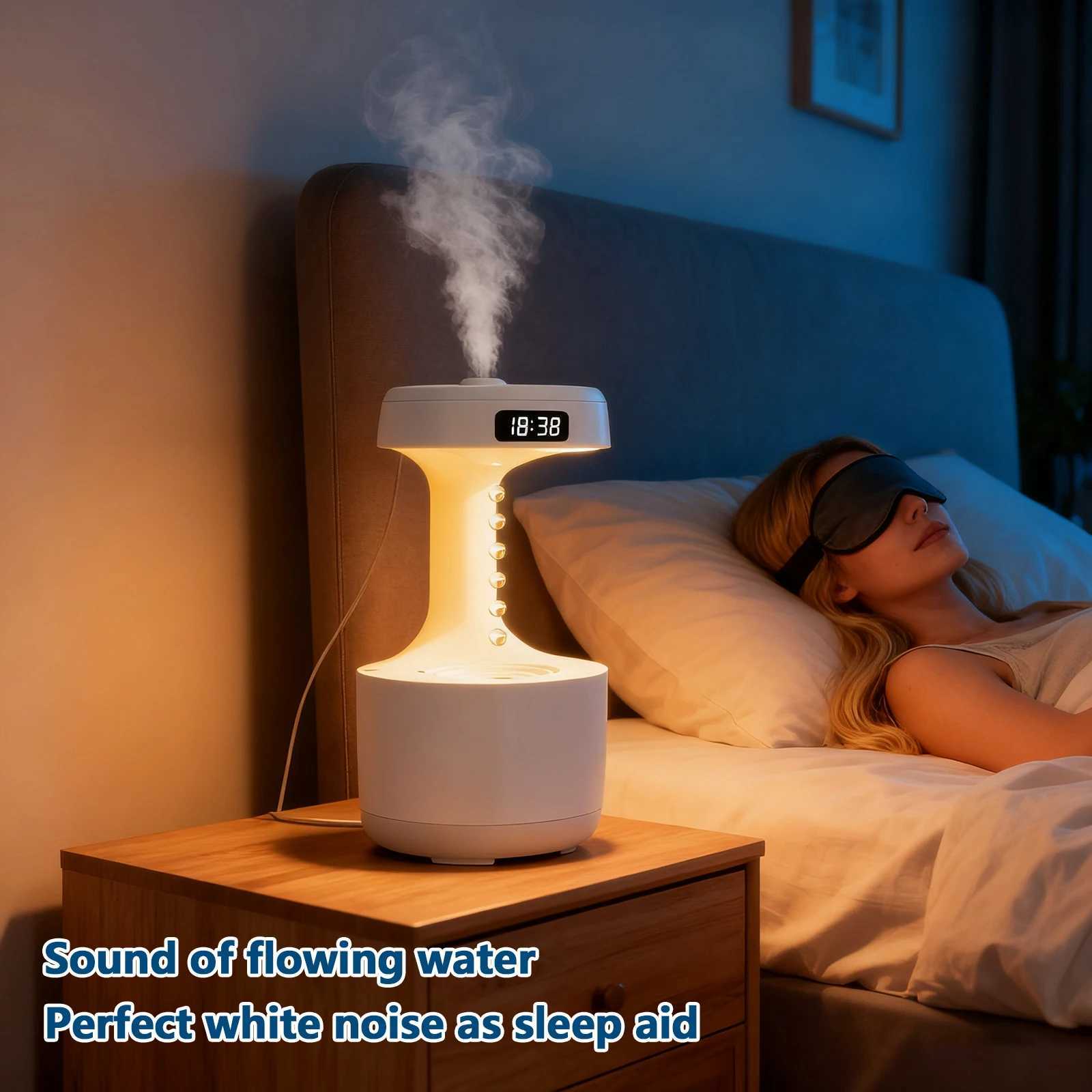 TOKA Anti-Gravity Air Humidifier with Rrse Water Drop Effect Smart Time Display and W Light Design C251204