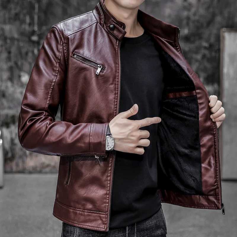 Male Leather Jackets Men Zipper Long Sleeve Fashion Brand Leather Jackets Short Cool Spring Autumn Biker Men Plus Size JacketT251204
