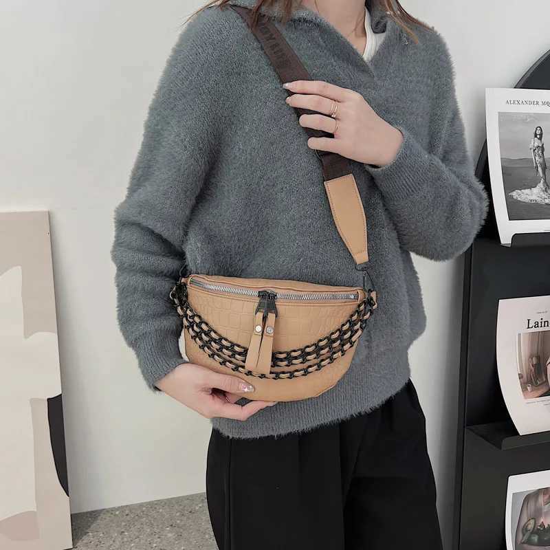 Women Soft Leather Waist Bag Autumn New Chest Pack Shoulder Bag High Quality Chain Fanny Pack Lady Street Trend Belt Bags PurseT251204