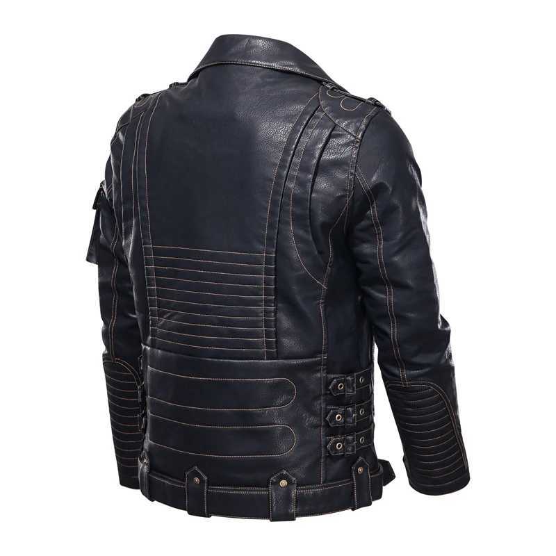 fashion Winter Mens Leather Jacket Men Fashion Motorcycle PU Leather Jacket Cool Zipper Pockets Leather Coats ClothingT251204