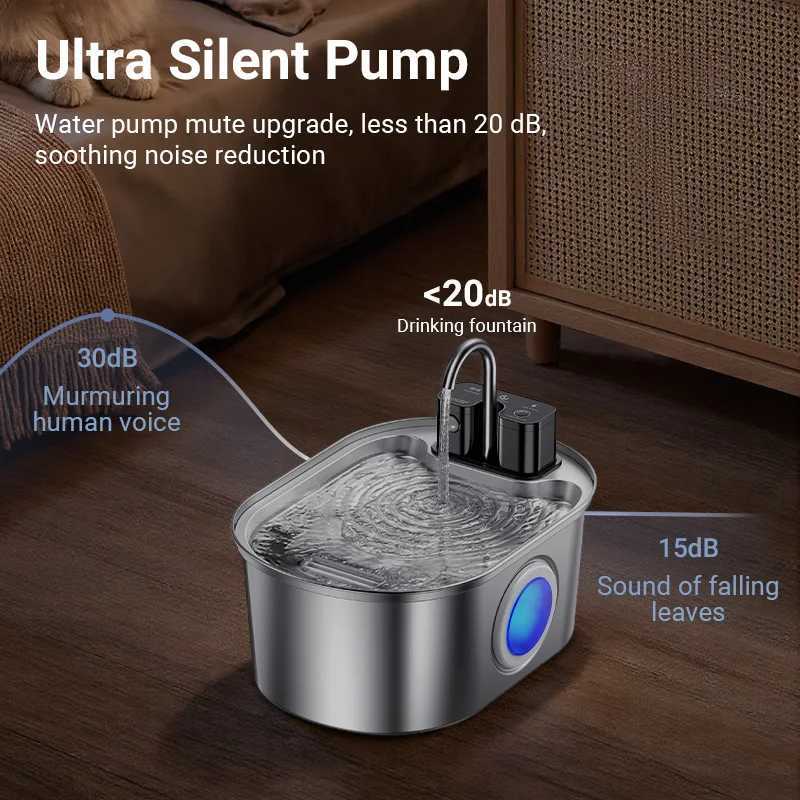 ROJECO Stainless Steel Cat Water Fountain Wireless Sensor Smart Automatic Pet Water Dispenser For Cat Dog Pet Drinking Fountain M251204