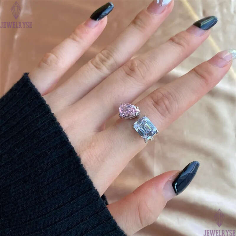 luxury wed open designer for woman party 925 sterling silver white pink 5A zircona square drop diamond love wedding engagement ring womens jewelry gif