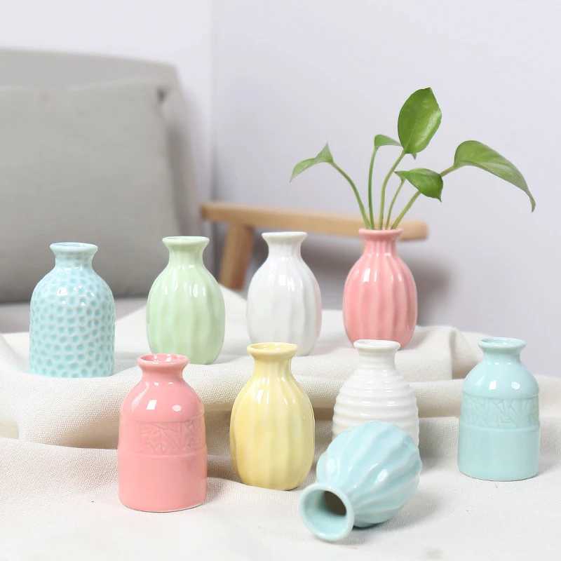 Ins Ceramics Flower Vase Nordic Hydroponics Vases Creative Ro Decor Mini Flower Plant Bottle Pots Table Ornament Colorf Vase H251204
