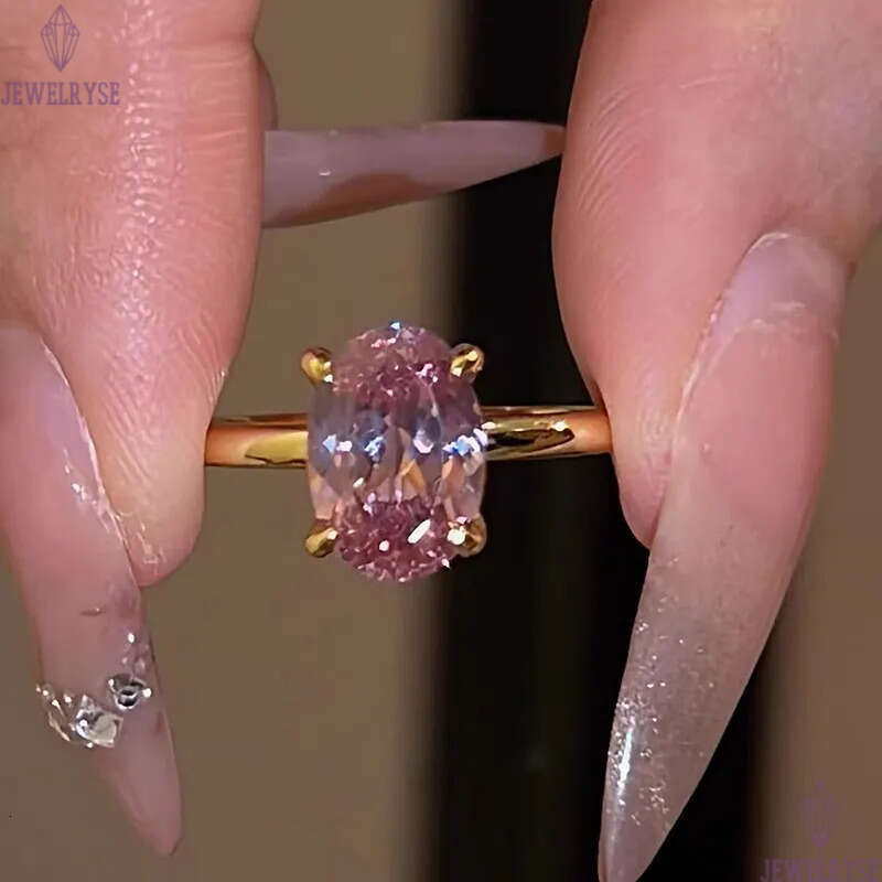s925 sterling silver pink oval cut ring for woman wed wedding party 5A cubic zirconia luxury designer engagement diamond 7x10mm gold rings jewelry siz