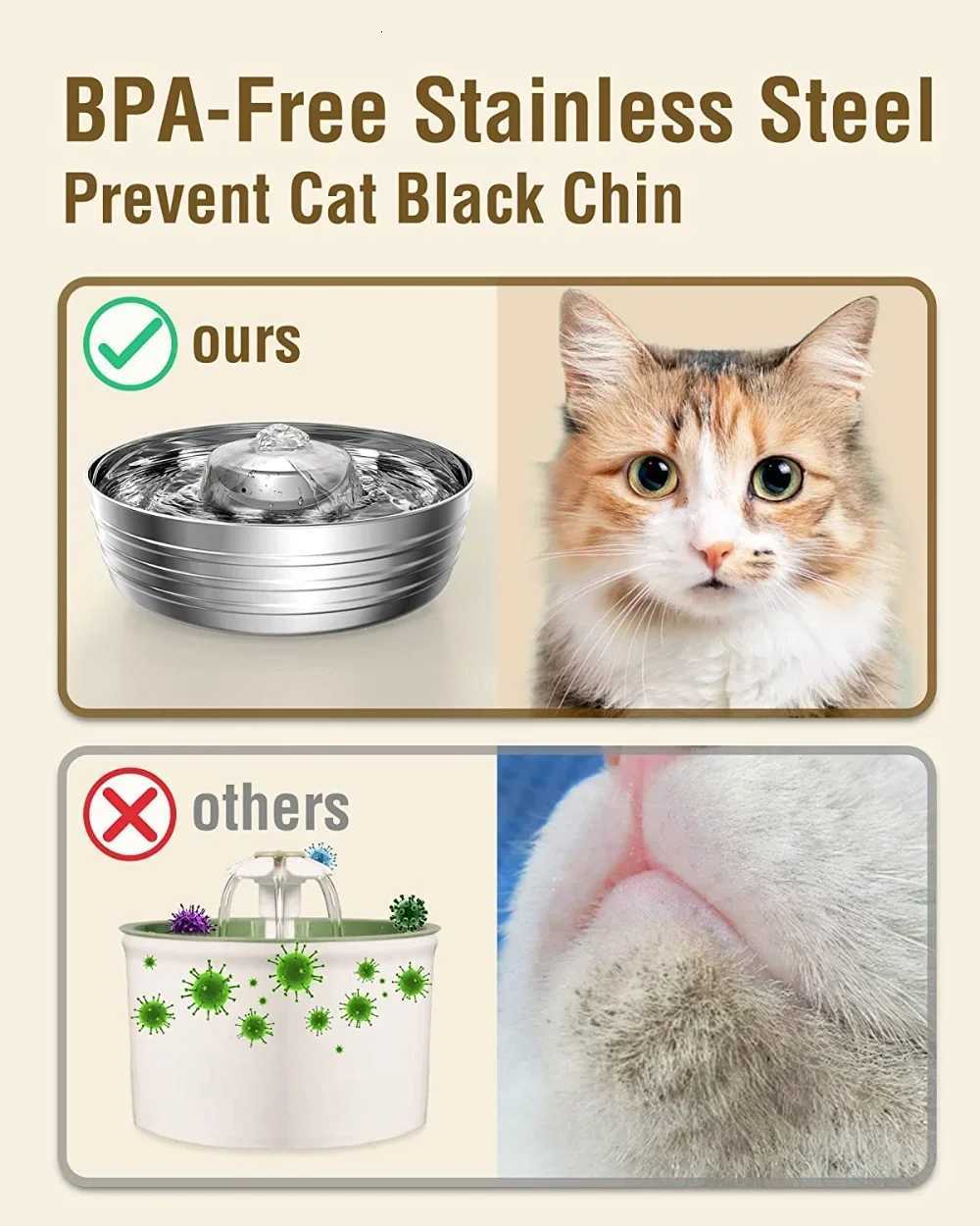 2L Stainless Steel Cat Water Fountain for Multiple Pets Quiet Low Noise Dog Water Dispenser for Cats Dogs Feeder M251204