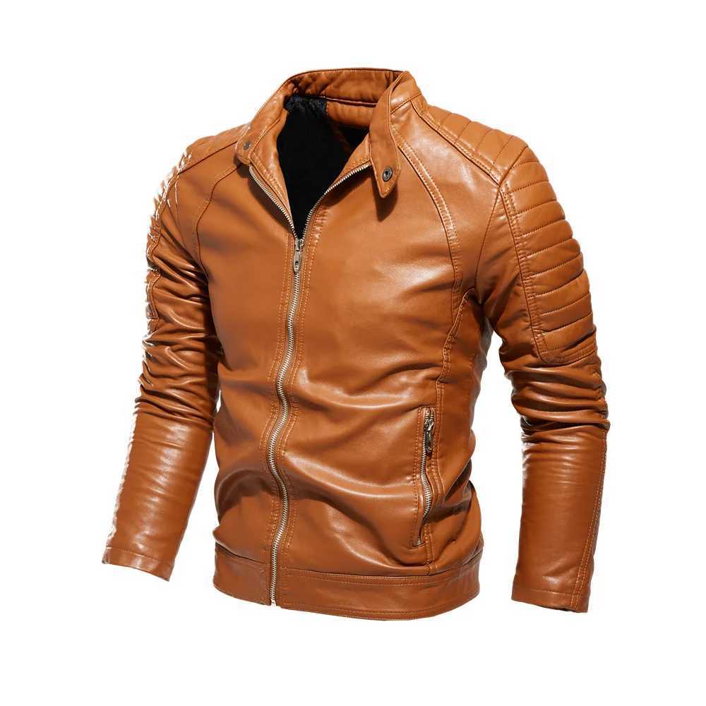 Autumn New Mens Motorcycle Solid Color PU Leather Fleece JacketT251204