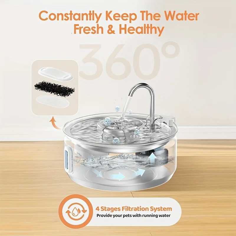 32L Stainless Steel Pet Water Fountain With Visible Window Filtration System Automatic Cat Fountain for Cats/Dogs Drinking Bowl M251204