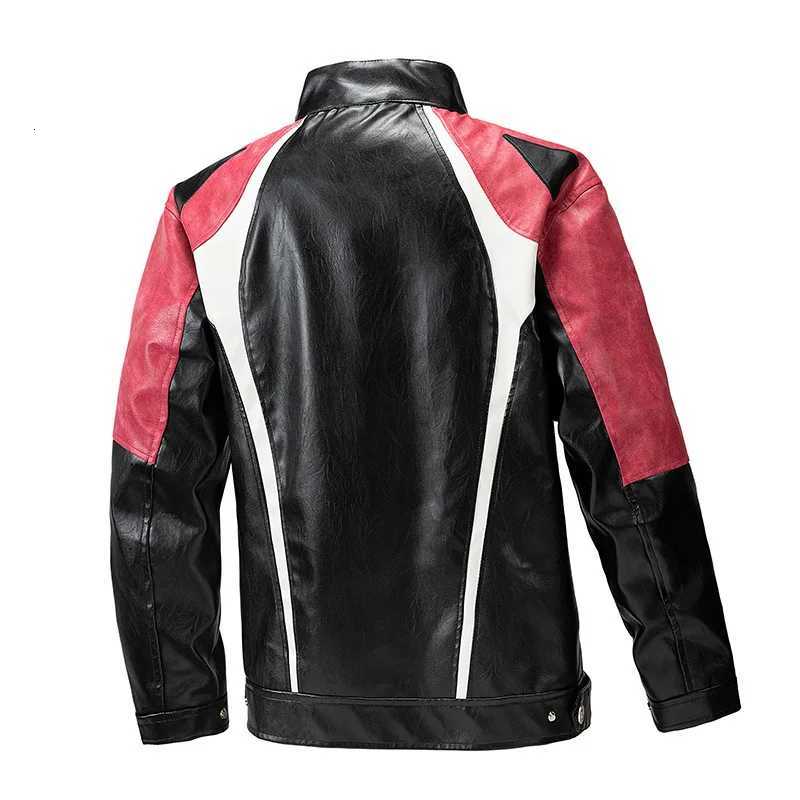 2024 mens new autumn and winter color-matching PU leather jacket youth fashion locomotive casual leather jacketT251204