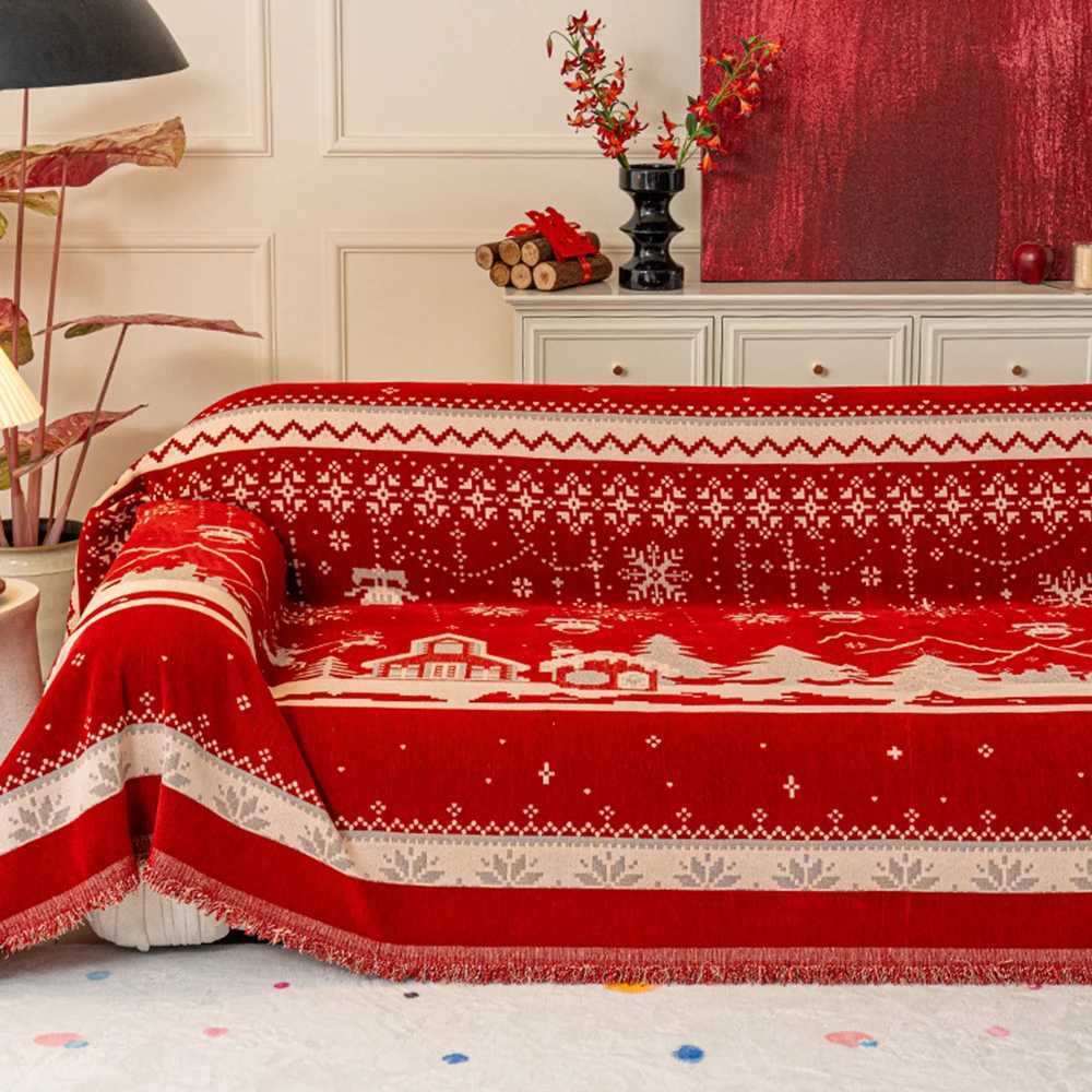 Winter Red Christmas Tree Pattern Sofa Cover Blanket Fabric Christmas Celebration Cloth Multifunctional Universal Sofa Covers M251204 - view 3