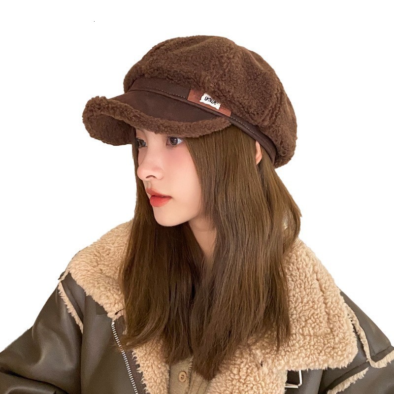 Womens Autumn and Winter Mink Hair Windproof Warm Retro Octagonal Beret 241009