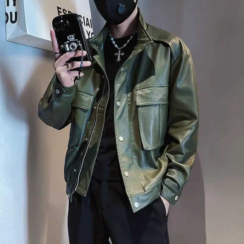 Autumn Winter New Fashion Turn-down Collar Long Sleeve Solid Leather Clothing Jackets Mens Clothing Korean All-match Chic TopsT251204