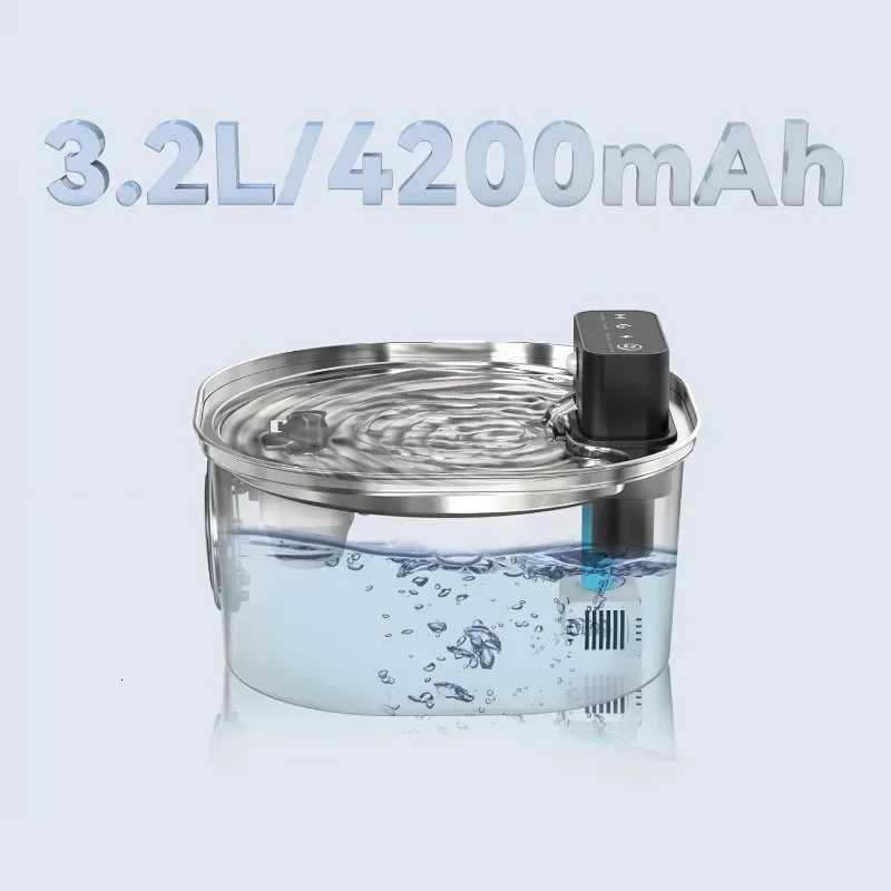 32L Wireless Cat Water Fountain Automatic Sensor Stainless Steel Cat Dog Water Fountain Dispenser Multiple Pet Drinking Bowls M251204