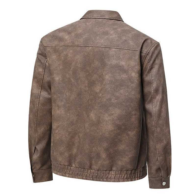 2025 Autumn Men Leather Coat Vintage Motorcycle Punk Turn Down Collar Male Coat Long Sleeve Windproof Waterproof Man OuterwearT251204