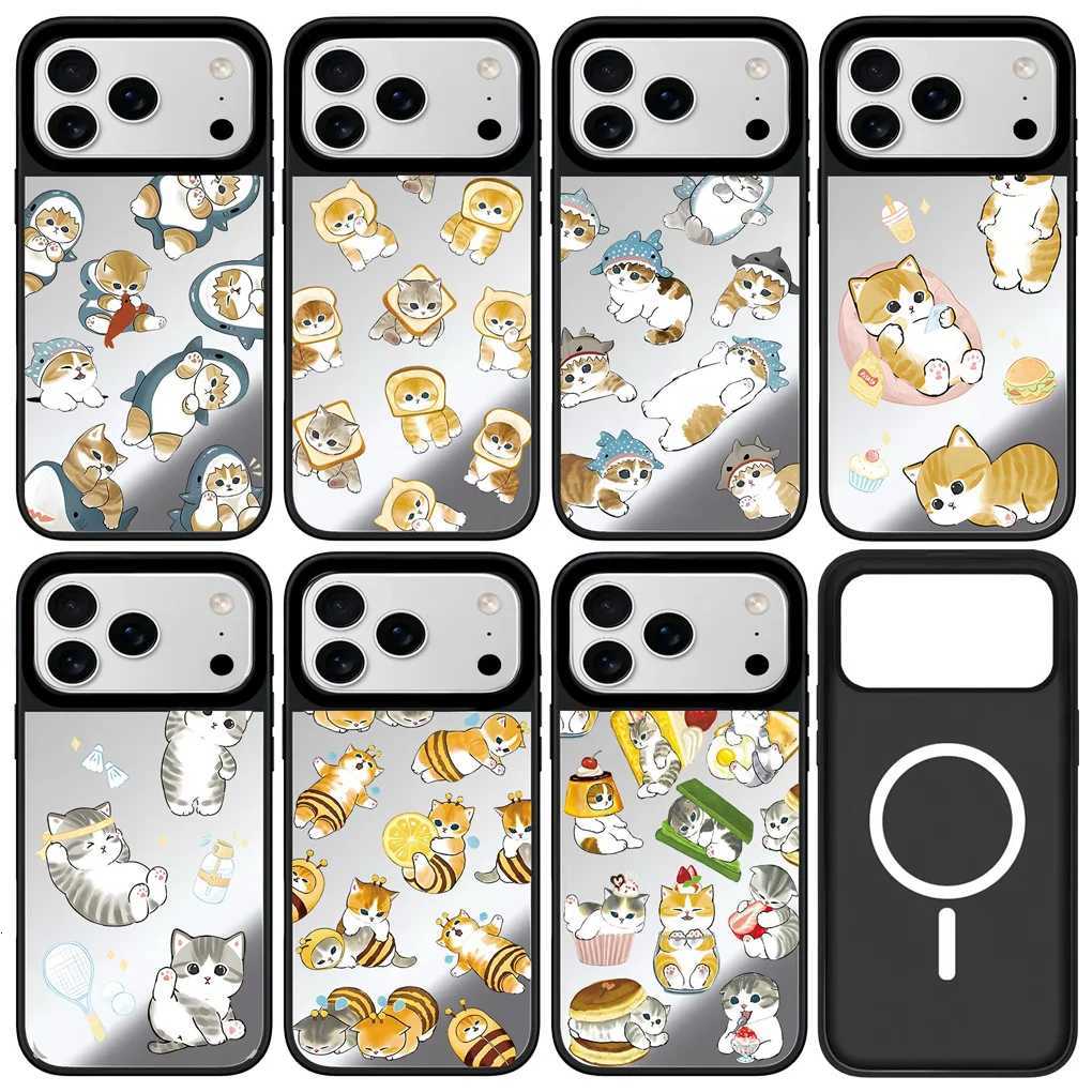 Lovely Cat Mirror Surface Black Border Magnetic Phone Case Cover for IPhone 12 13 14 15 16 17 Pro Max Case H251203