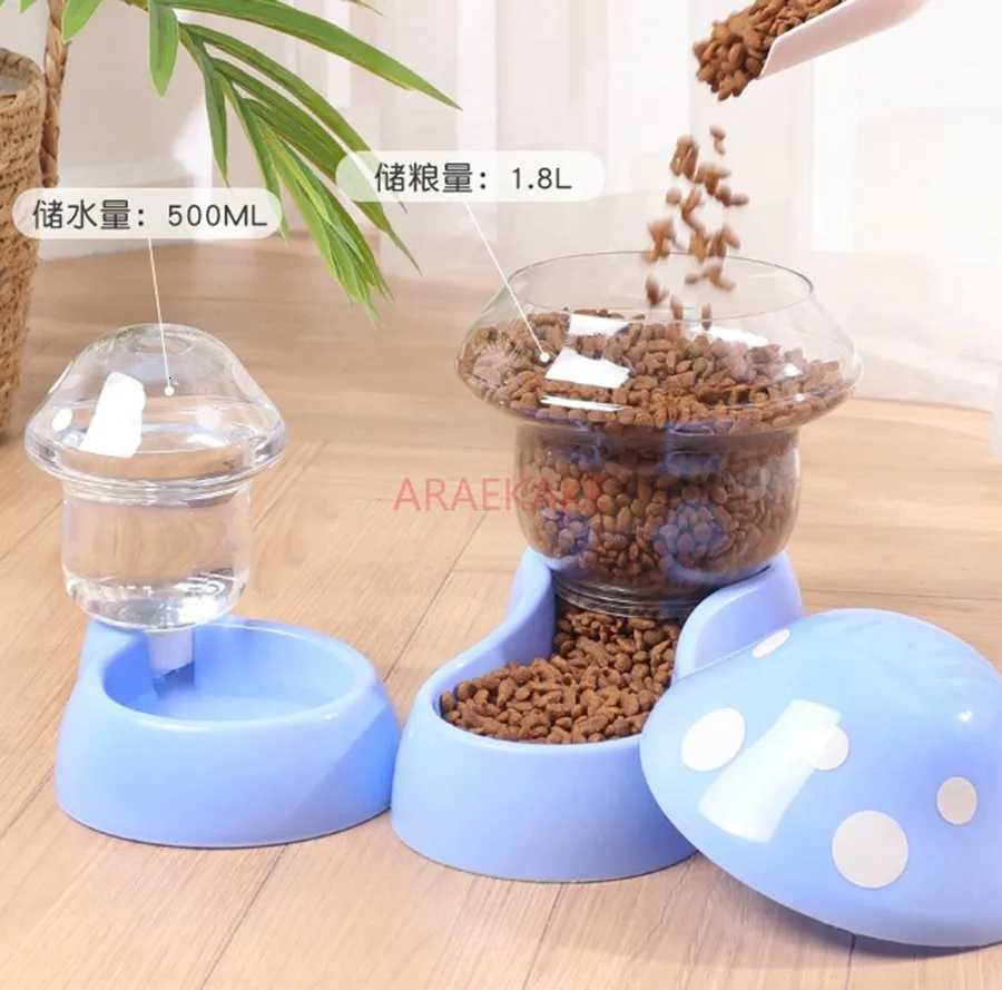 2PCS Cat Automatic Feeder Mushroom Shape Water Bottle Pet Bowl Feeding Watering Supplies Dog Food Dispenser M251204