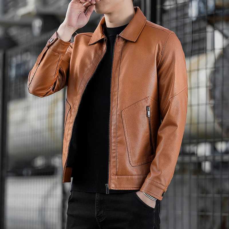 Mens Stand Collar Slim Leather Jacket Mens Fashion Moto Biker Windproof Causal Leather Coat Motorcycle Pu Leather Jacket CoatT251204