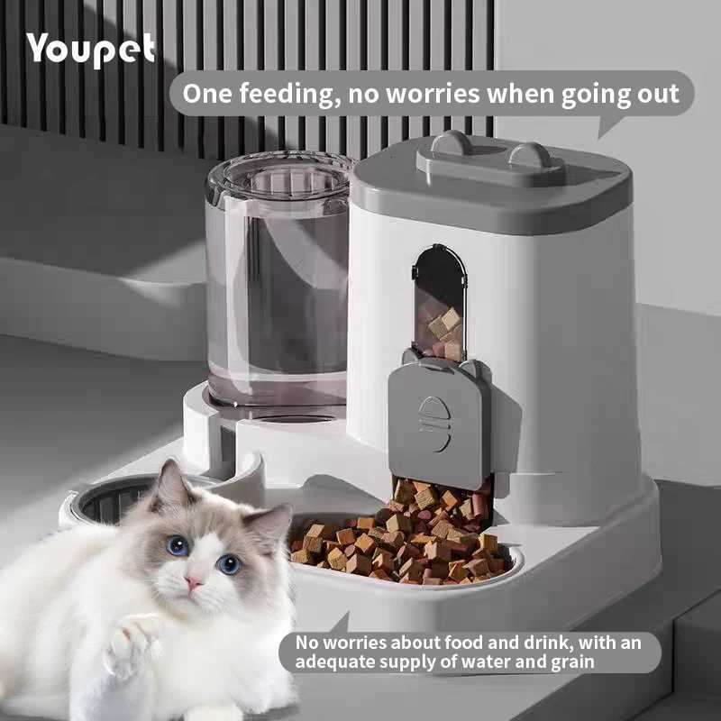 2in 1 Cat Food Dispenser Water and Food Integrated Fully Automatic Cat Food Feeding and Water Dispenser Cute Water Dispenser M251204