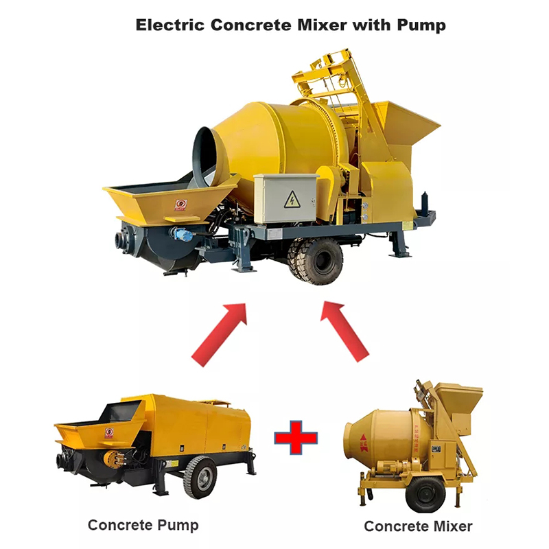 High Working Efficiency Concrete Mixer Pump Electric and Diesel Engine Trailer Concrete Mixer with Pump 100m Pipes Free